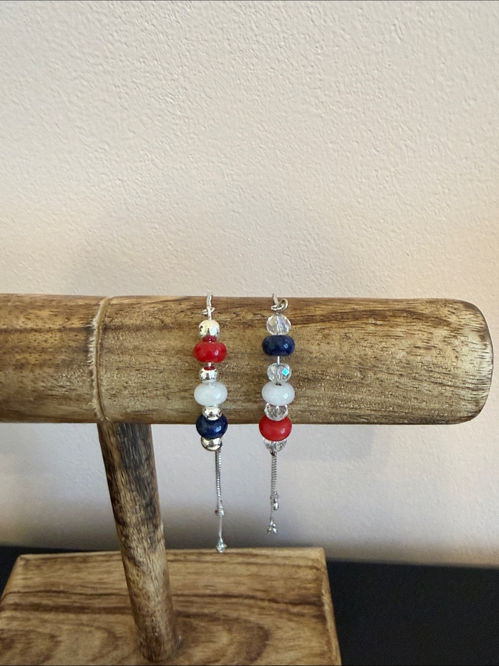 Silver Adjustable Slider Red, White & Blue Bracelet Set